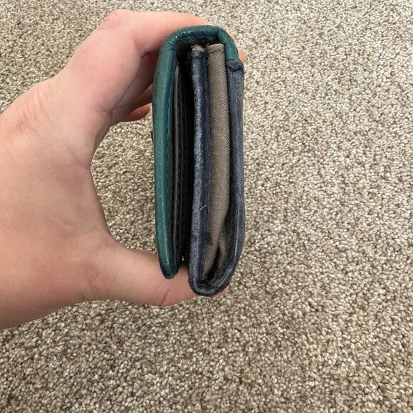 Fossil Navy Blue & Turquoise Leather Wallet Gold Hardwear - Picture 6 of 14